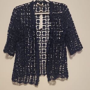 Blue Cropped Boxy 3/4 Sleeve Blouse